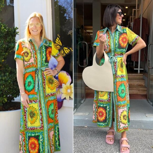 Alemais Dresses & Skirts - Alemais Disco Daisy Green Yellow Floral Belted Maxi Shirtdress Size AU 8 US 4